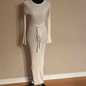 Source Unknown Cream Long Sleeve Ribbed Dress